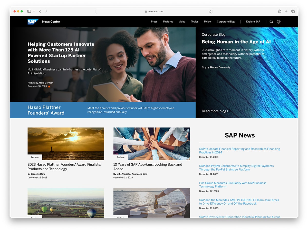 SAP News Center website made with WordPress