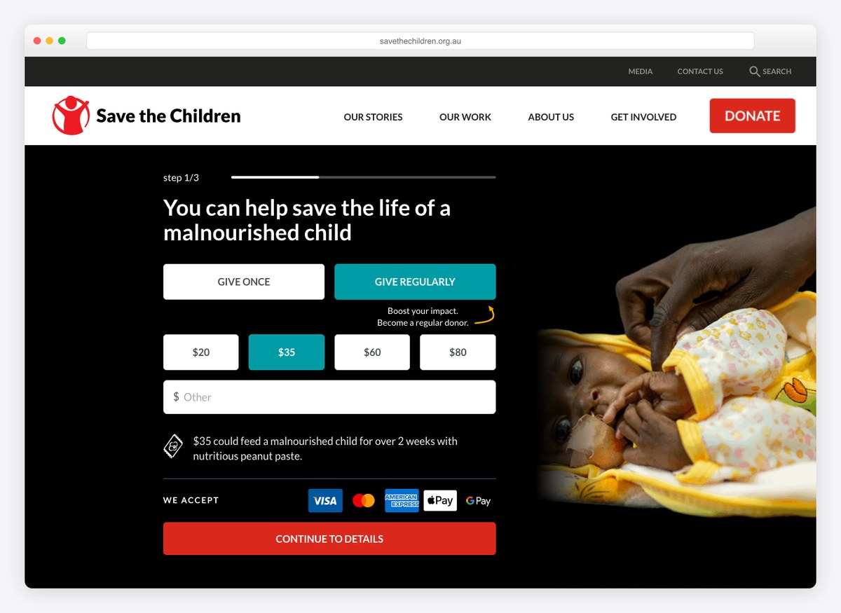 Save the Children charity website homepage