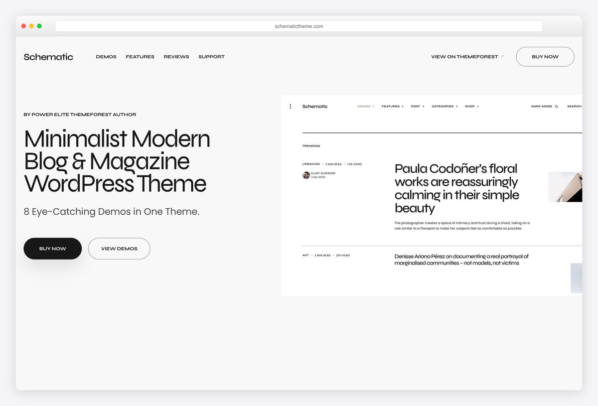 Schematic minimalist blog and magazine WordPress theme