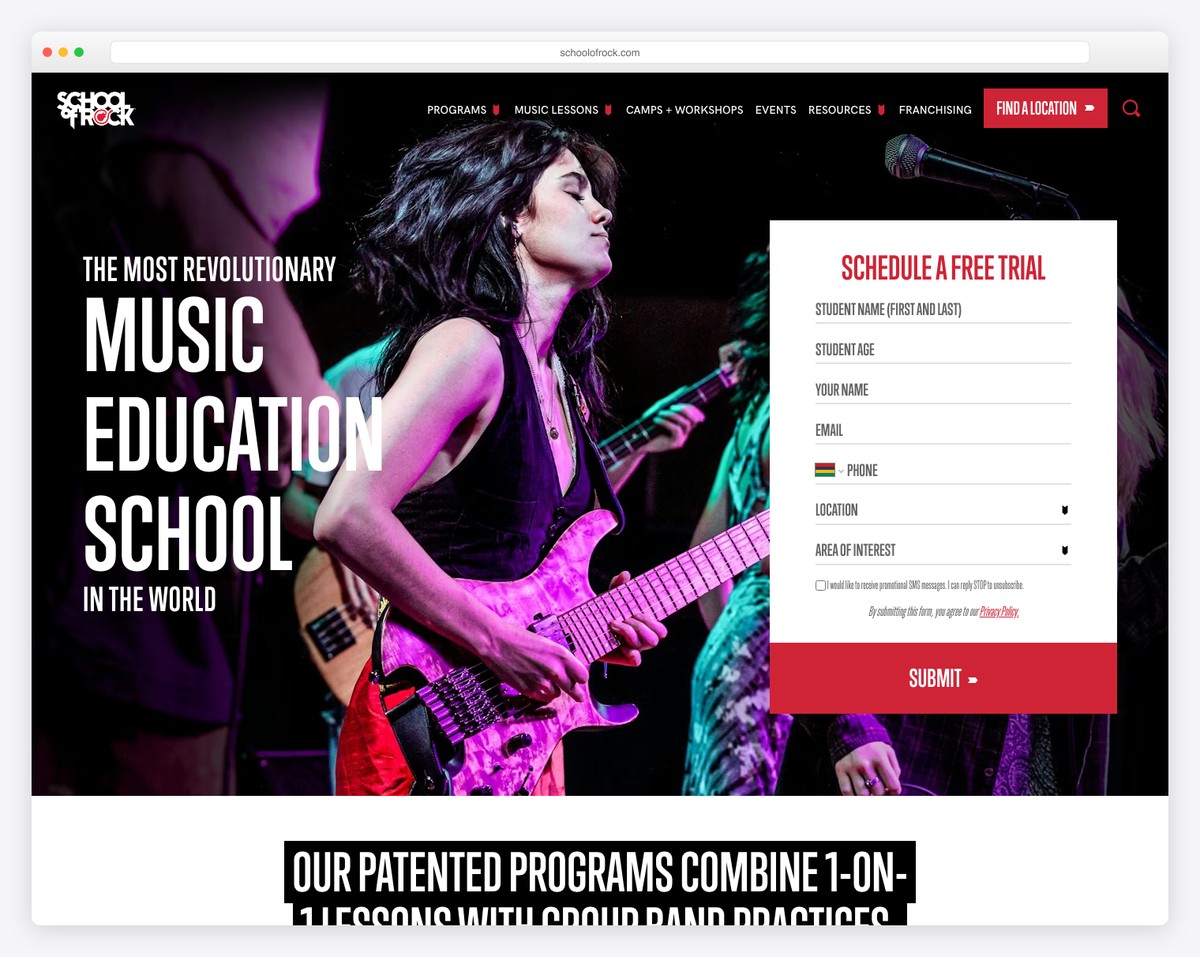school of rock website example