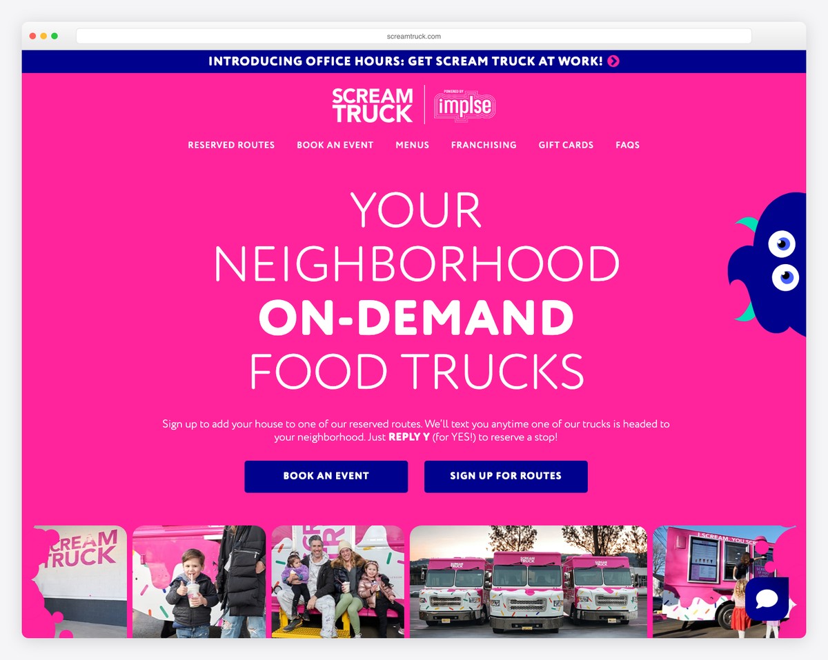 scream truck food truck website example