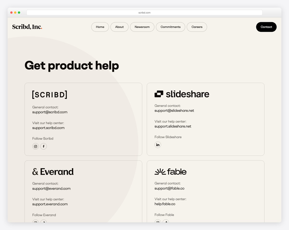scribd contact us page