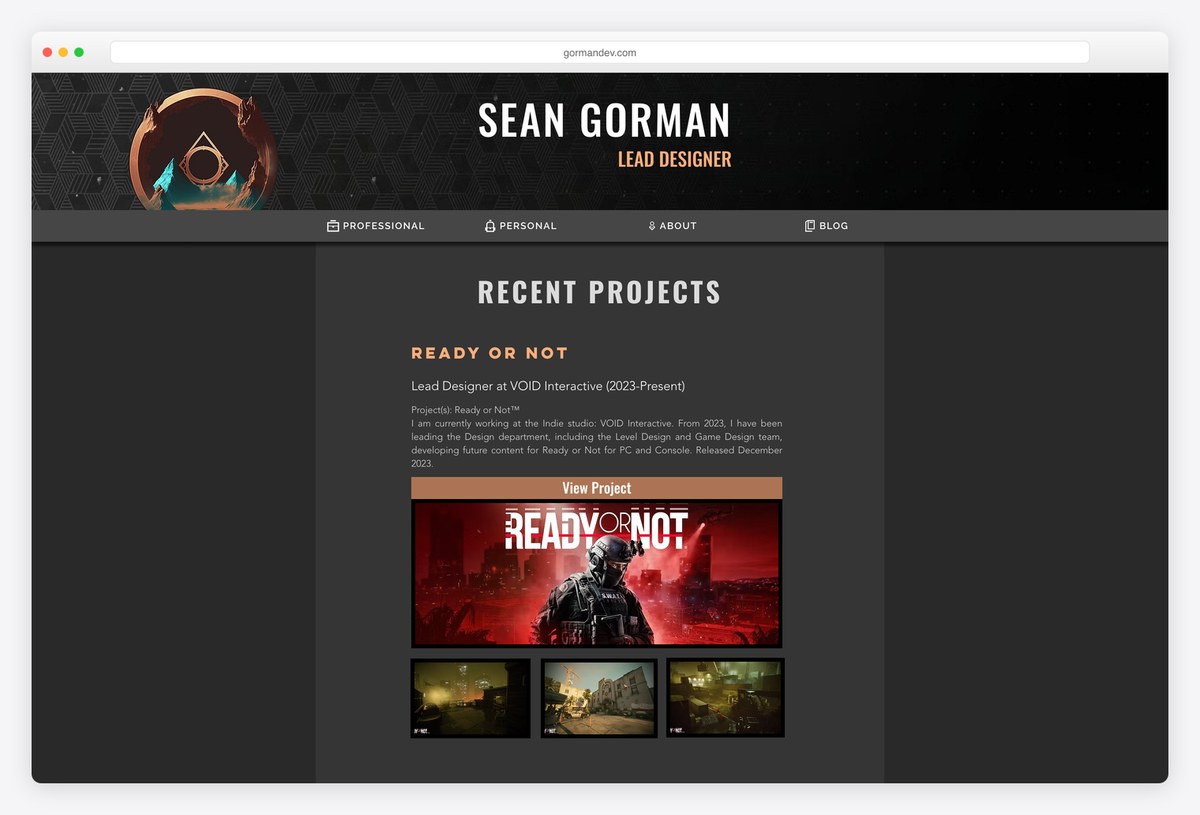 Sean Gorman level designer portfolio website