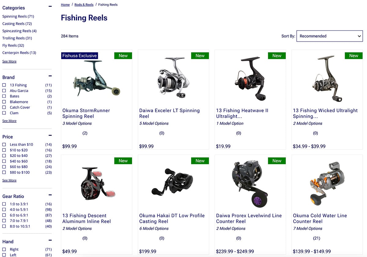 Search and filtering options for fishing websites