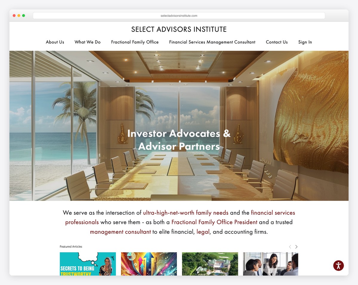 select advisors institute website example