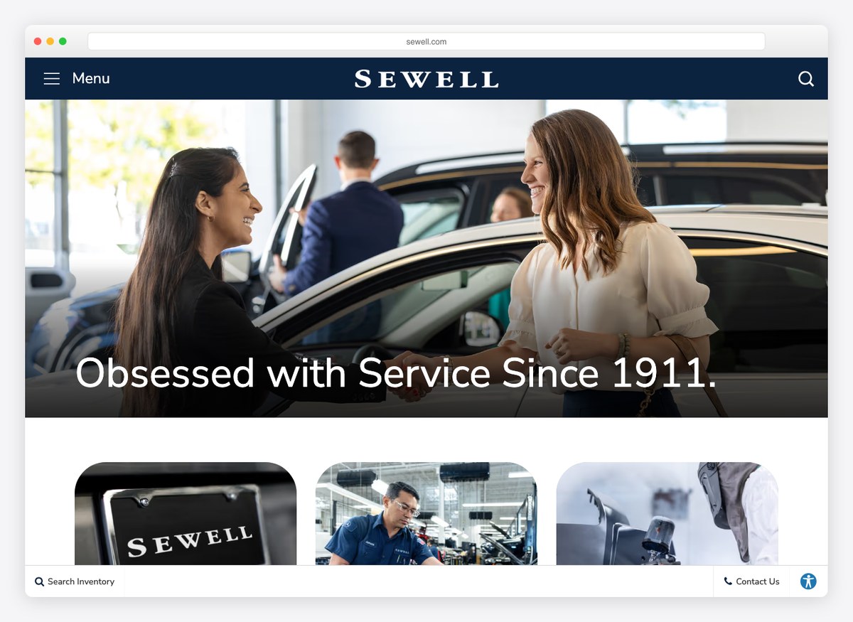 Sewell Automotive car dealer website homepage