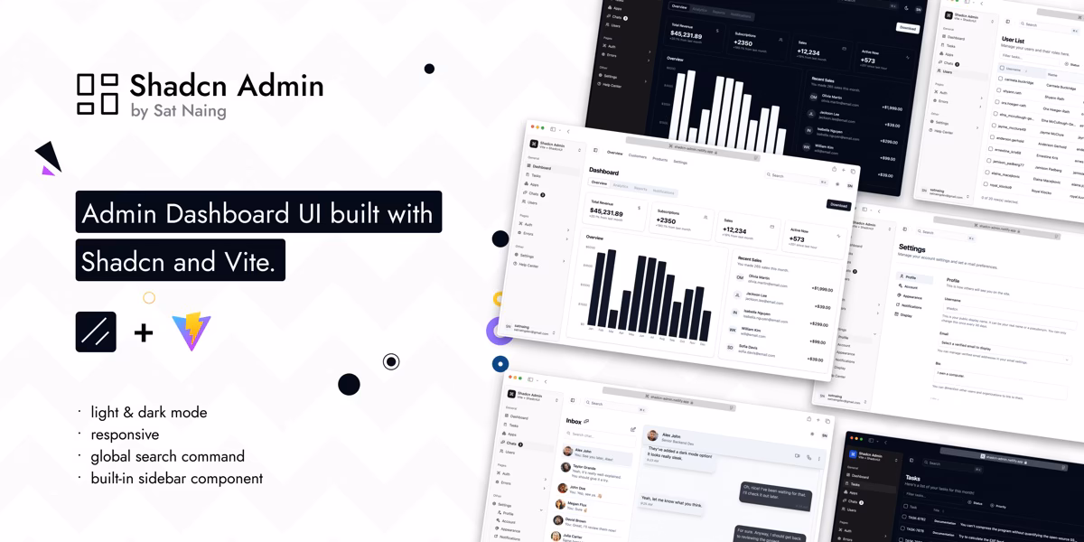 Shadcn Admin - free React admin dashboard built with shadcn/ui and Vite