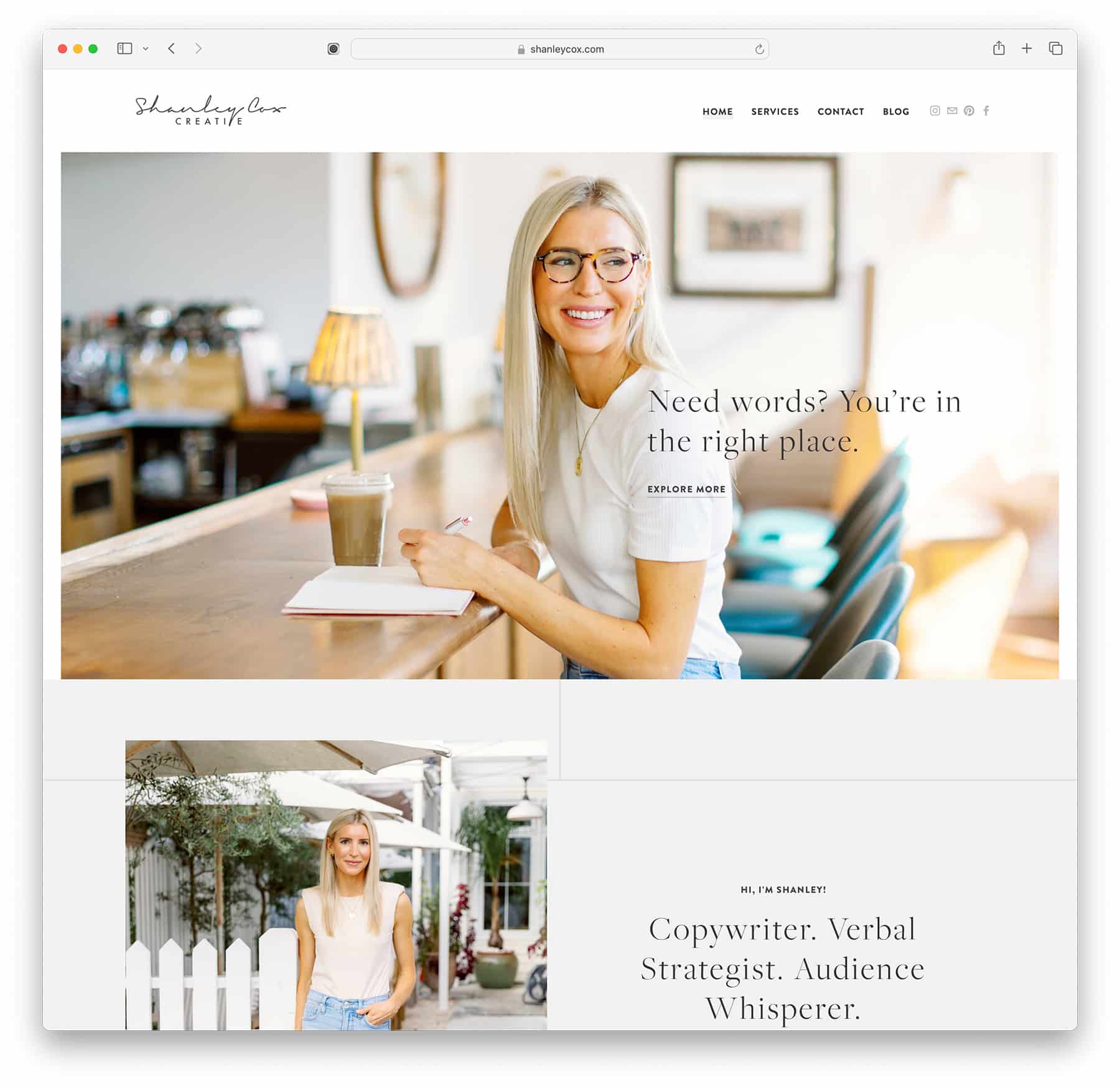 shanley cox - minimal copywriter website example