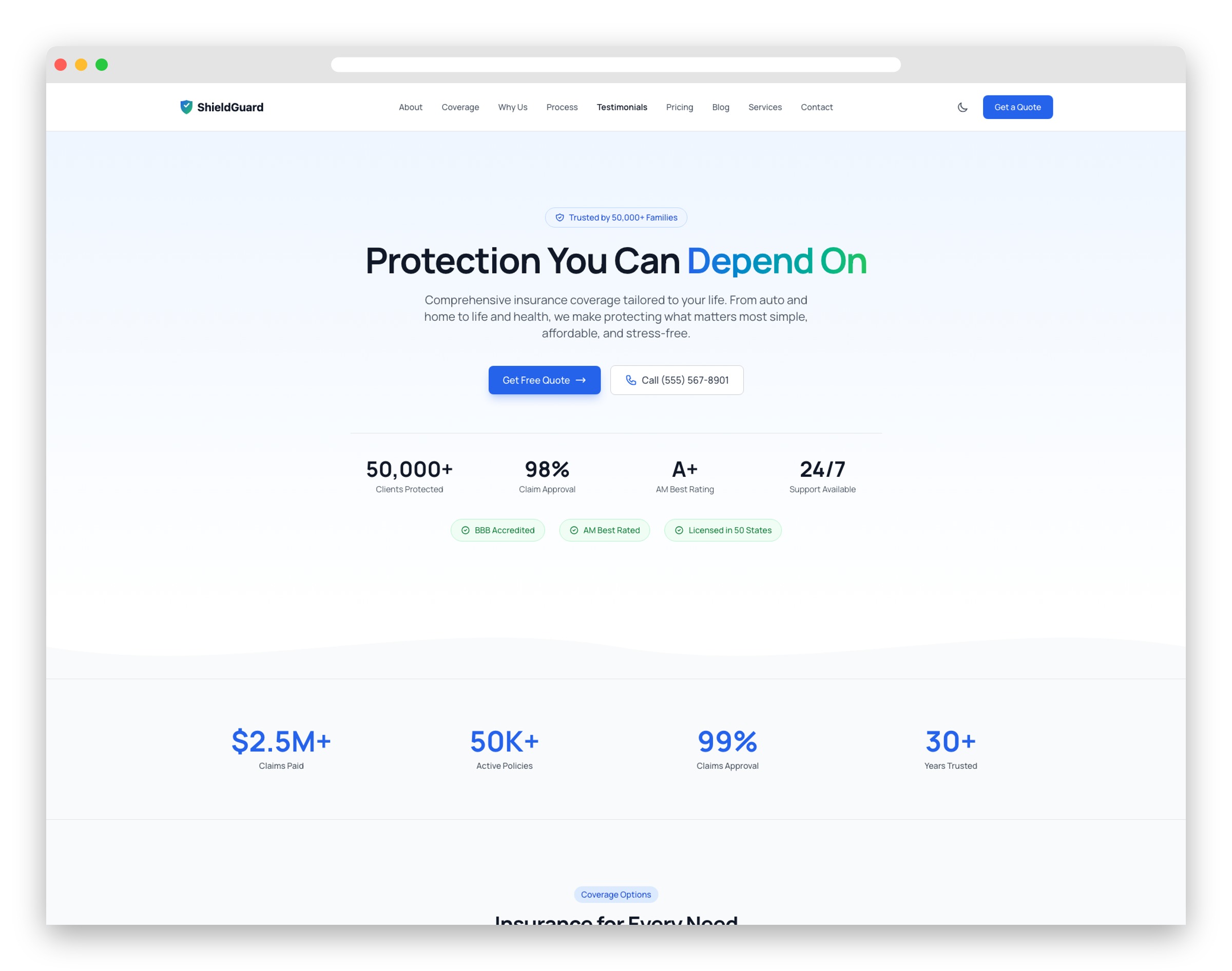 ShieldGuard - Tailwind CSS Insurance Landing Page Template