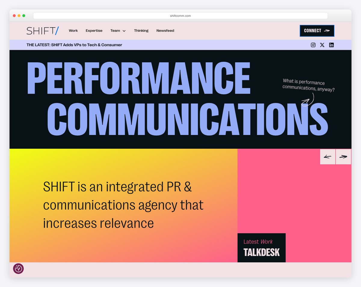 shift communications website example
