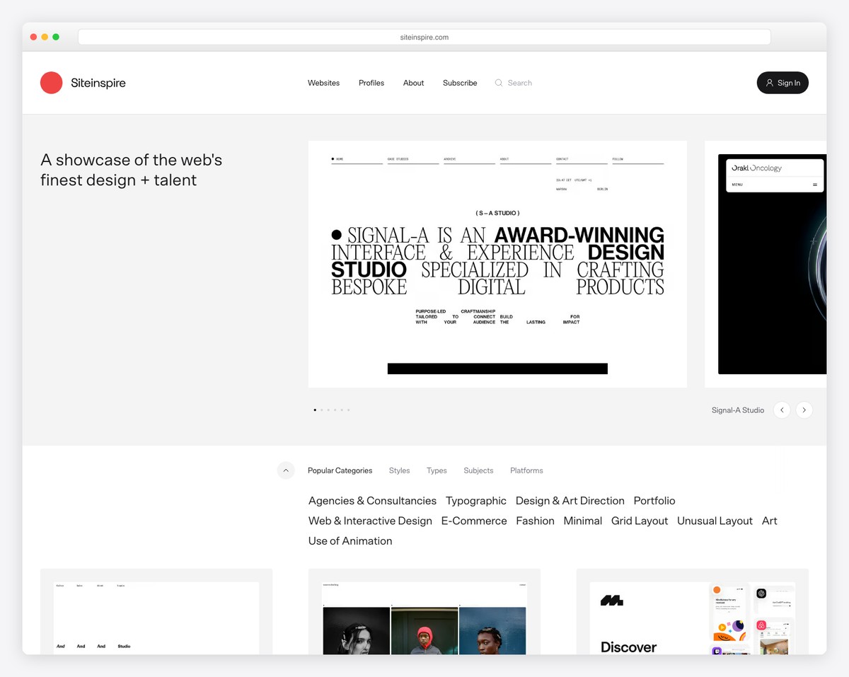 siteinspire screenshot