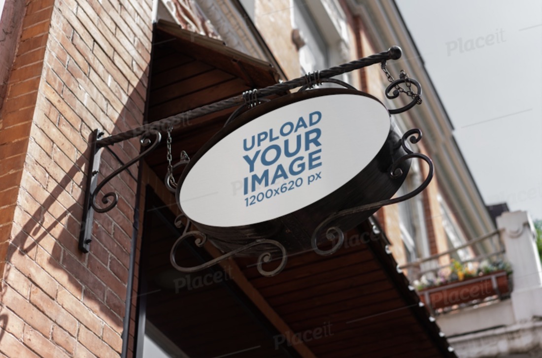 sign mockup featuring a vintage looking building