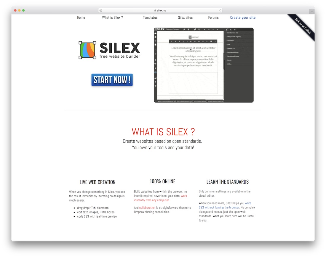 silex free drag and drop website builder