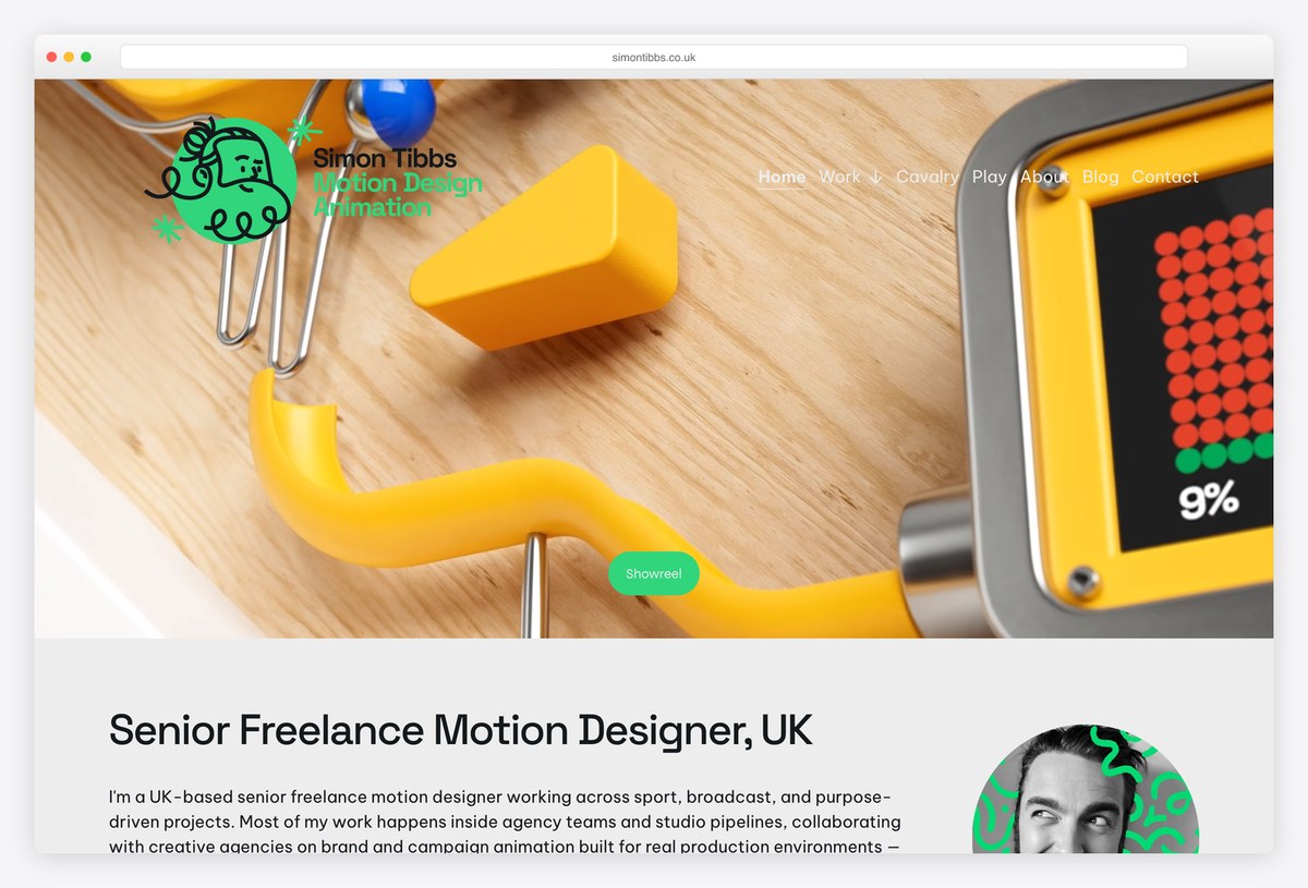 Simon Tibbs motion designer portfolio website