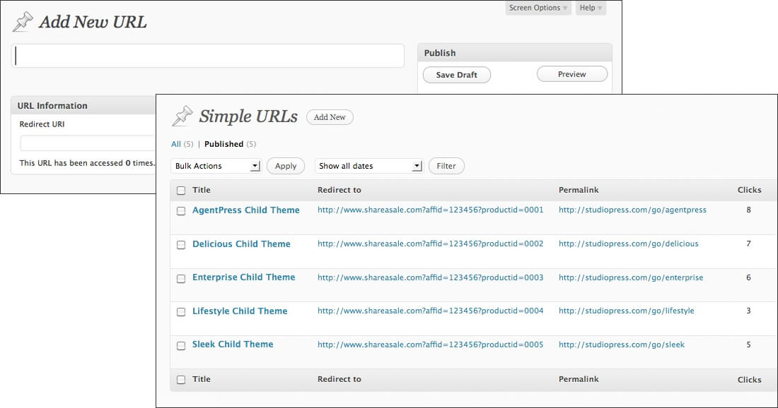 simple urls outbound links wordpress manager