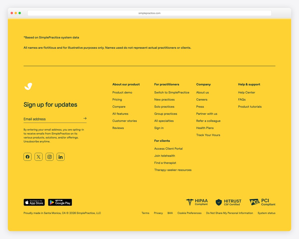 simplepractice healthcare website