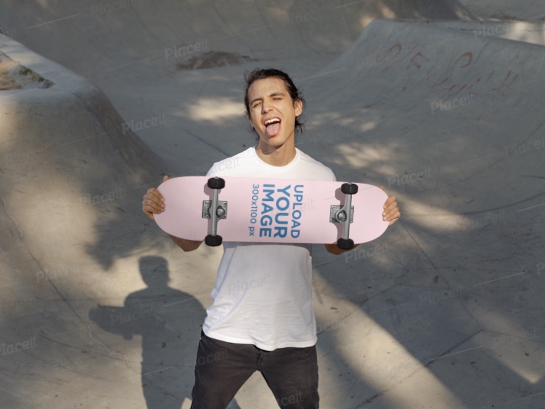 skateboard mockup featuring a male skater