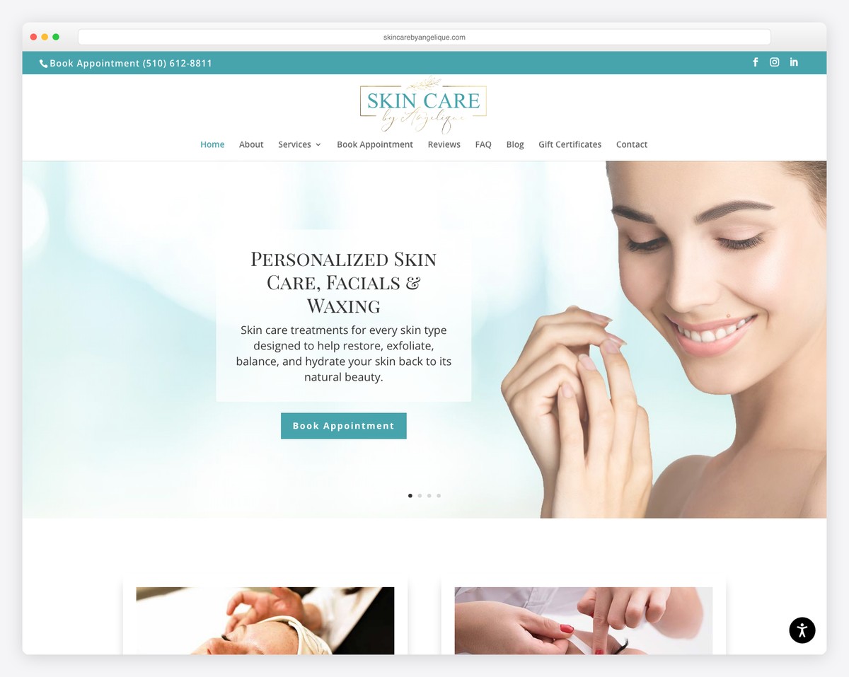 skin care by angelique website example