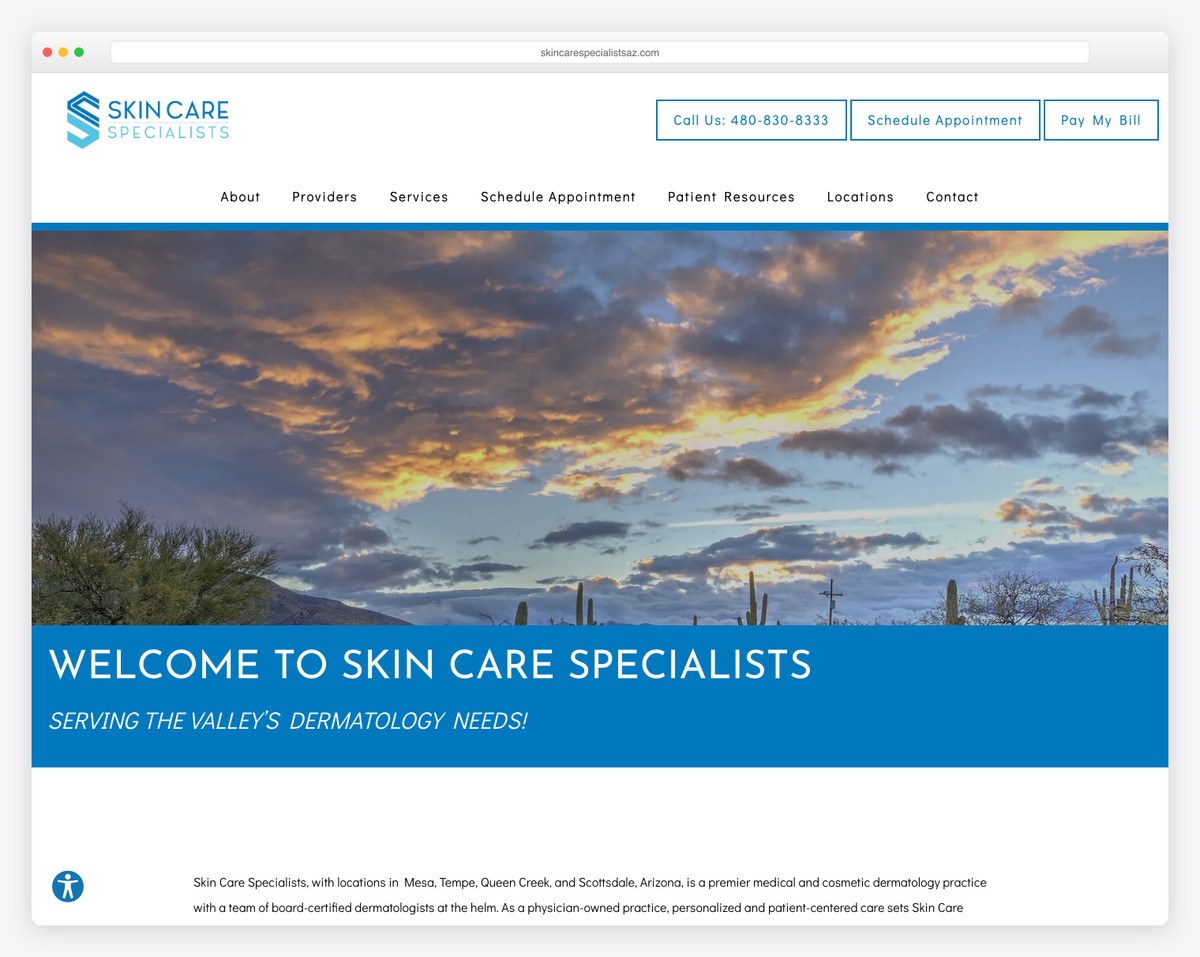 skin care specialists website example