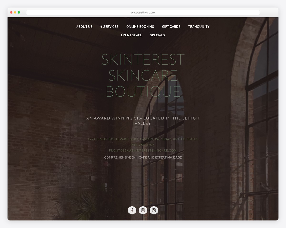 skinterest skincare boutique website example