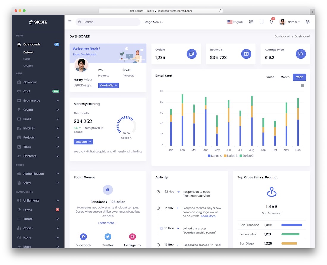 skote react bootstrap template