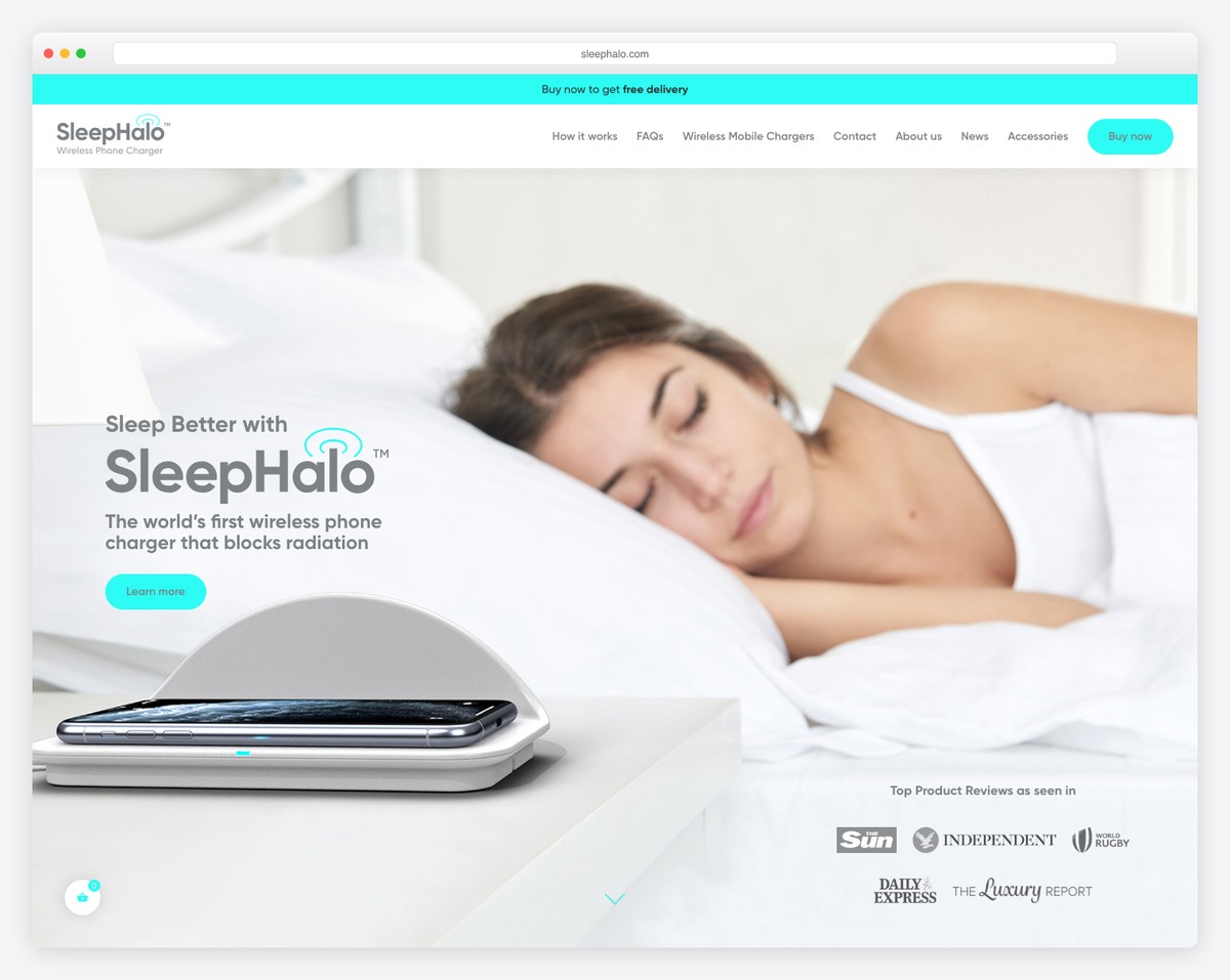 sleephalo - wireless phone charger ecommerce website example