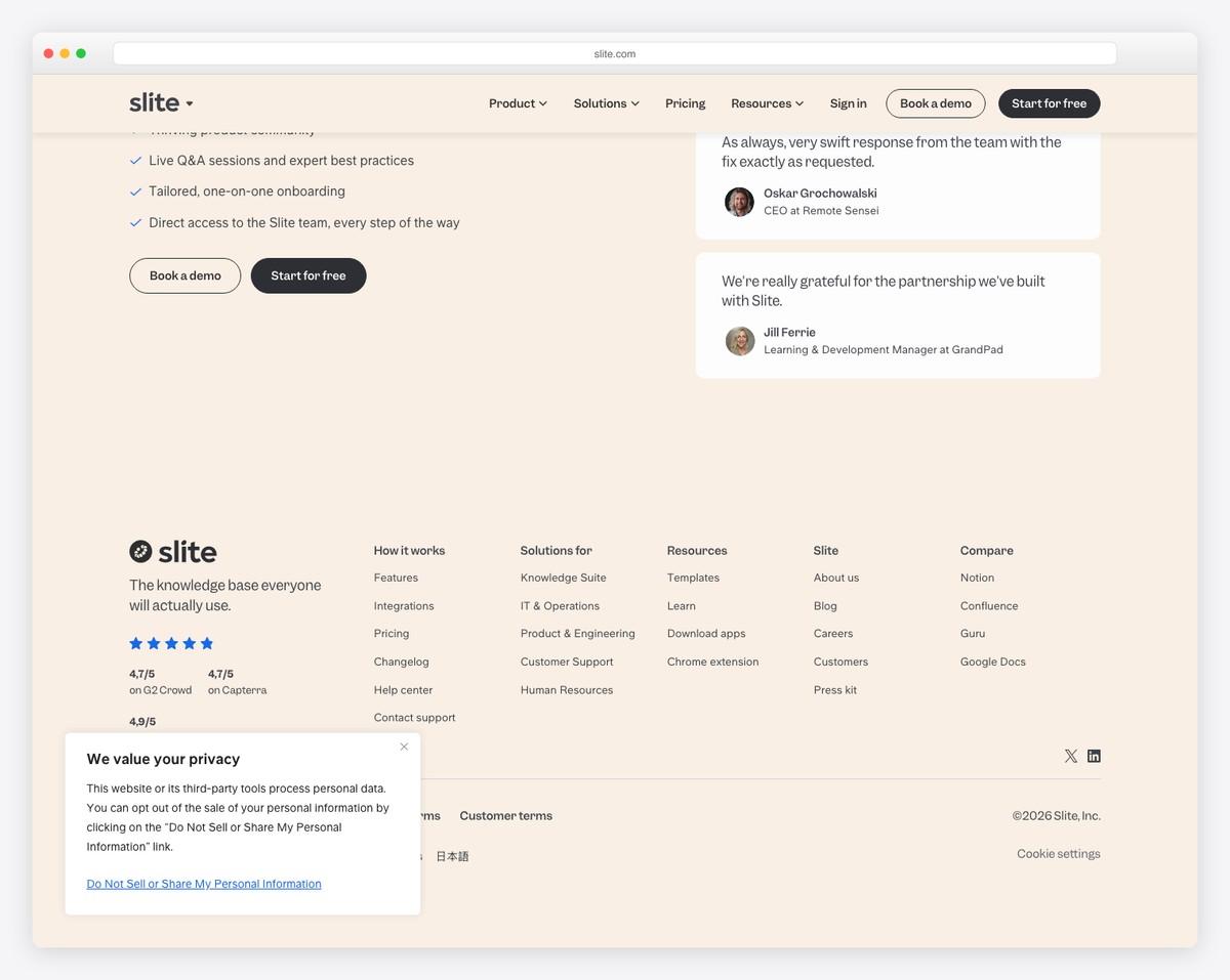 slite website example