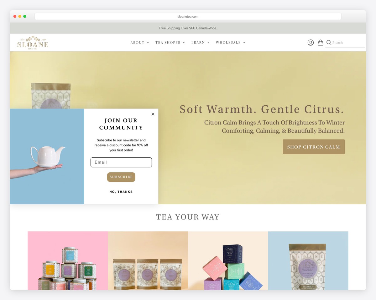 sloane tea website example