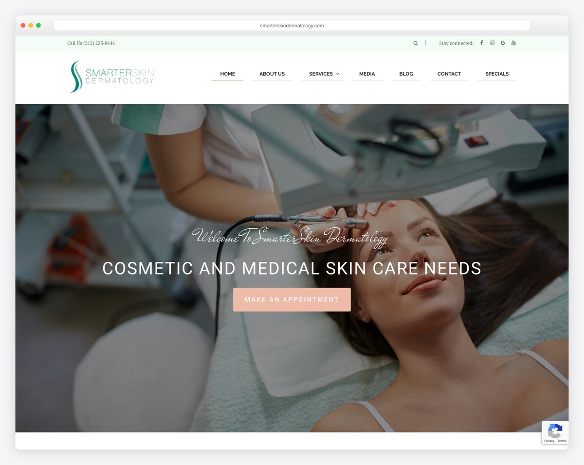 smarterskin dermatology website example