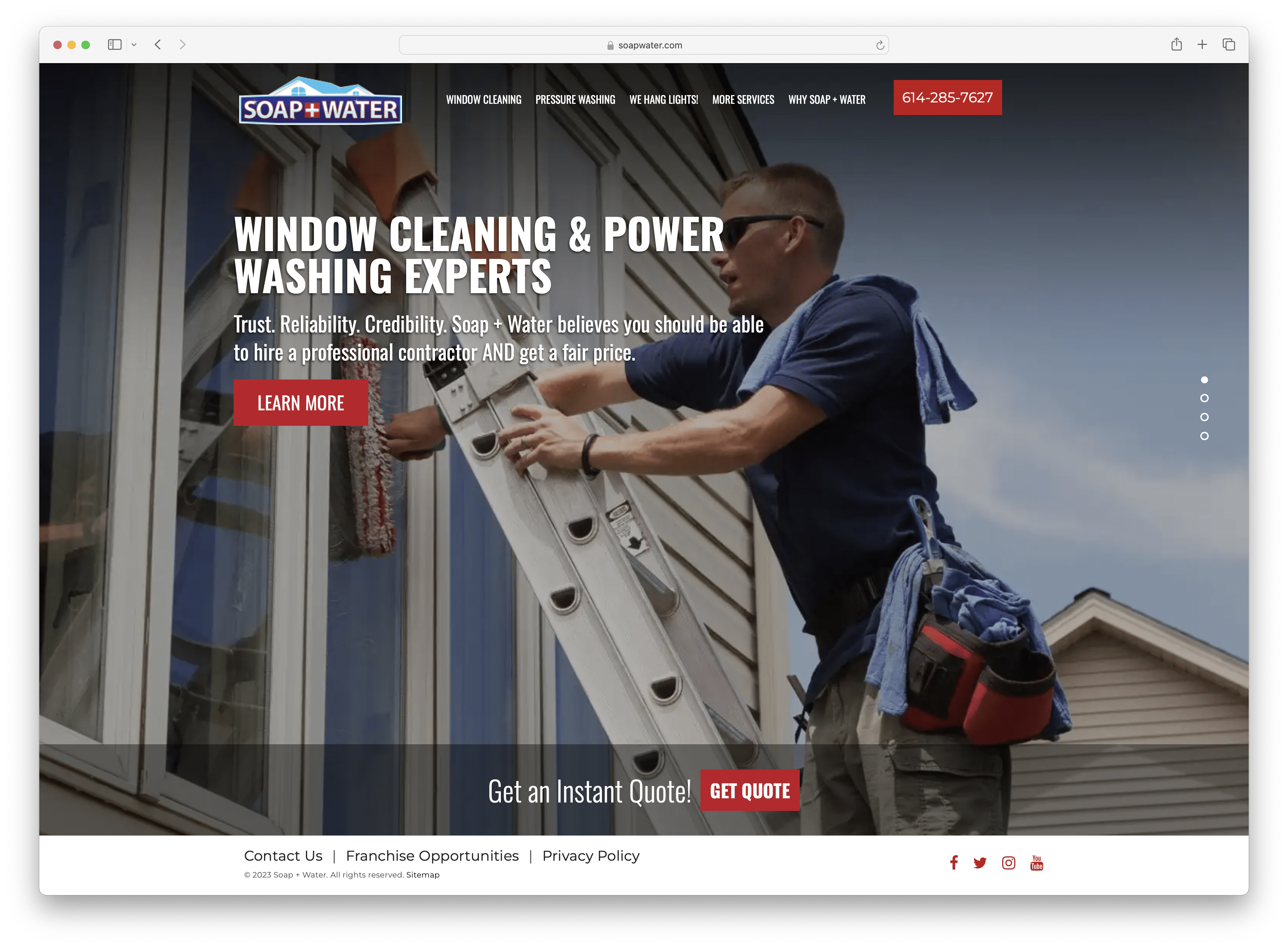 Soap + Water - windows cleaning and power washing website