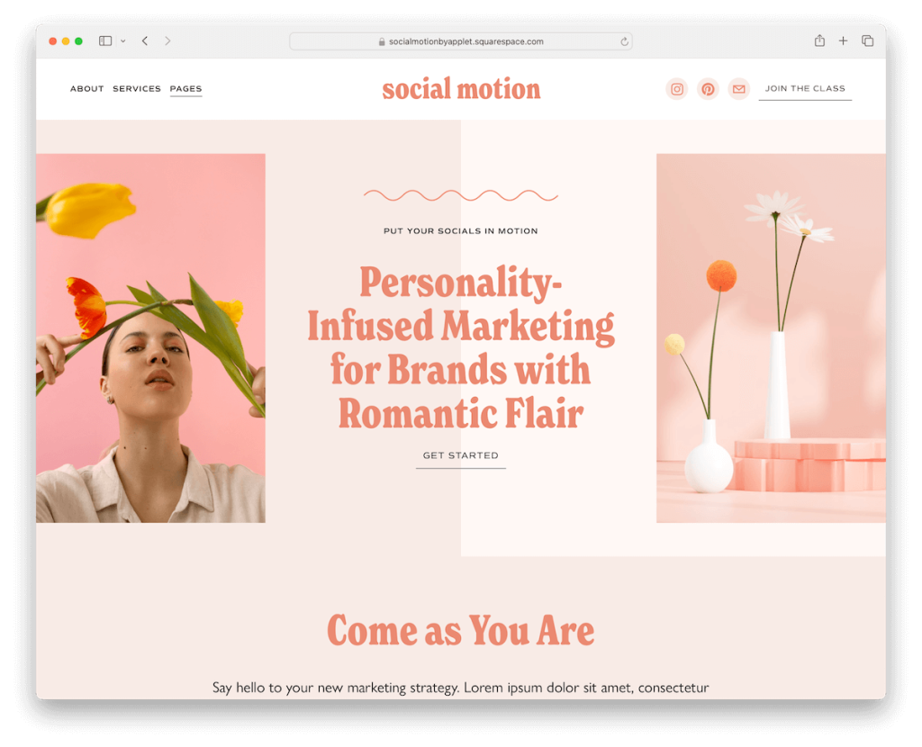 social motion squarespace influencer template