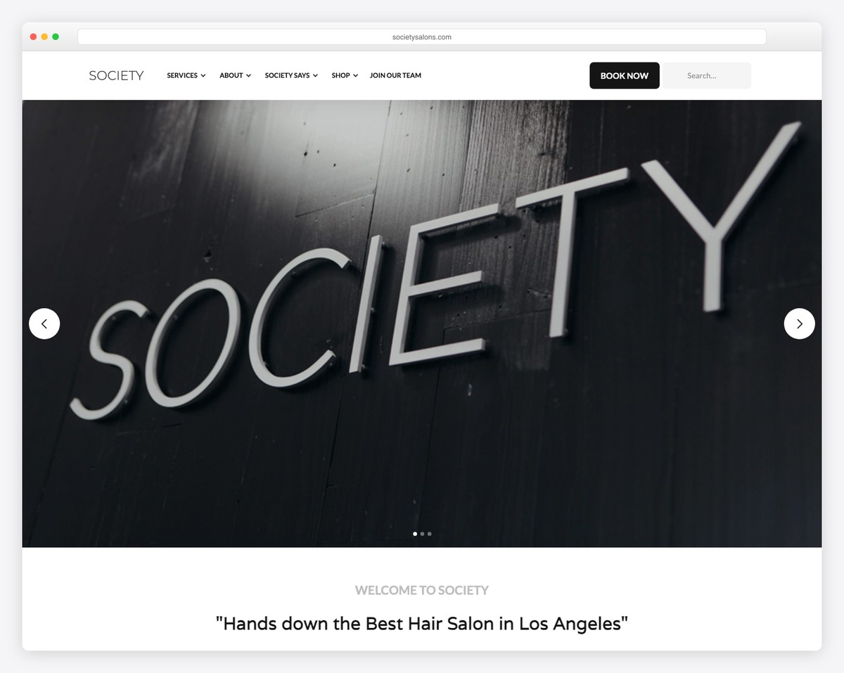 society salon website example