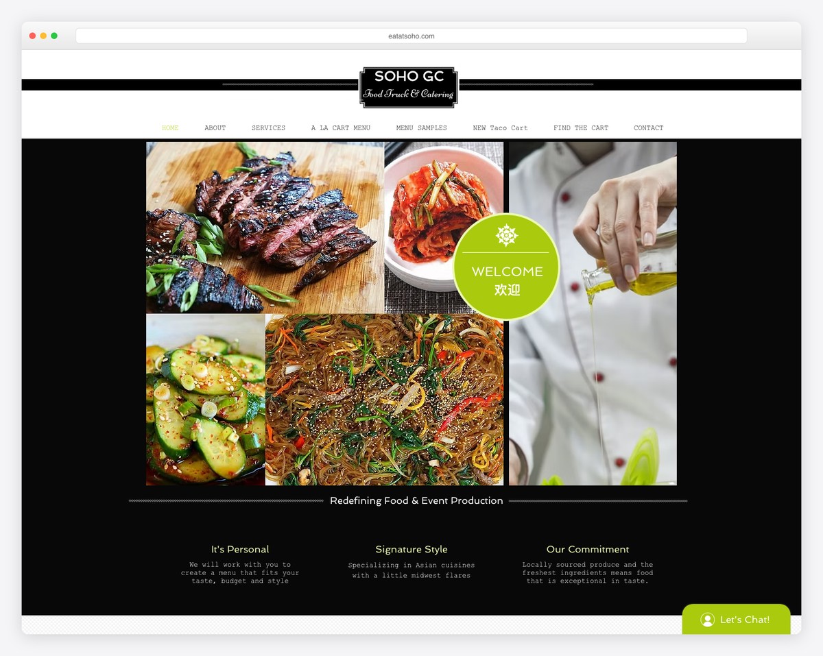 soho gourmet cuisines food truck website example