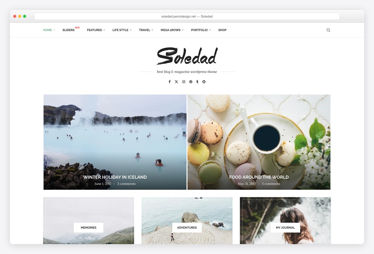 Soledad blog and magazine WordPress theme demo