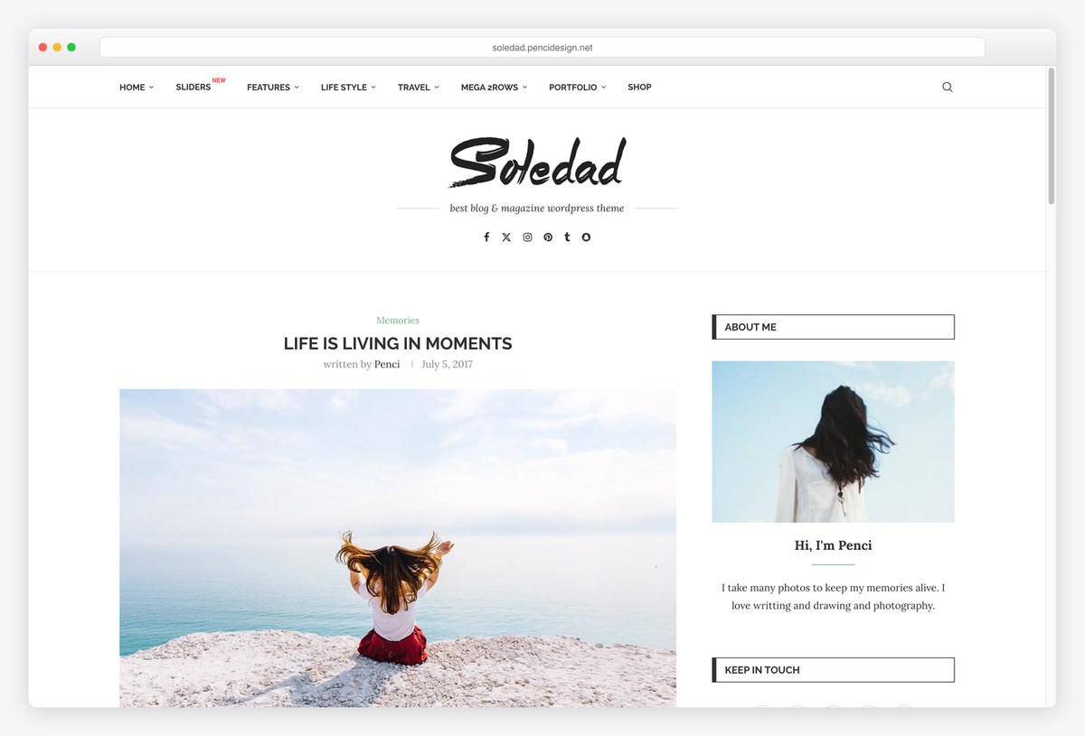 Soledad blog WordPress theme demo