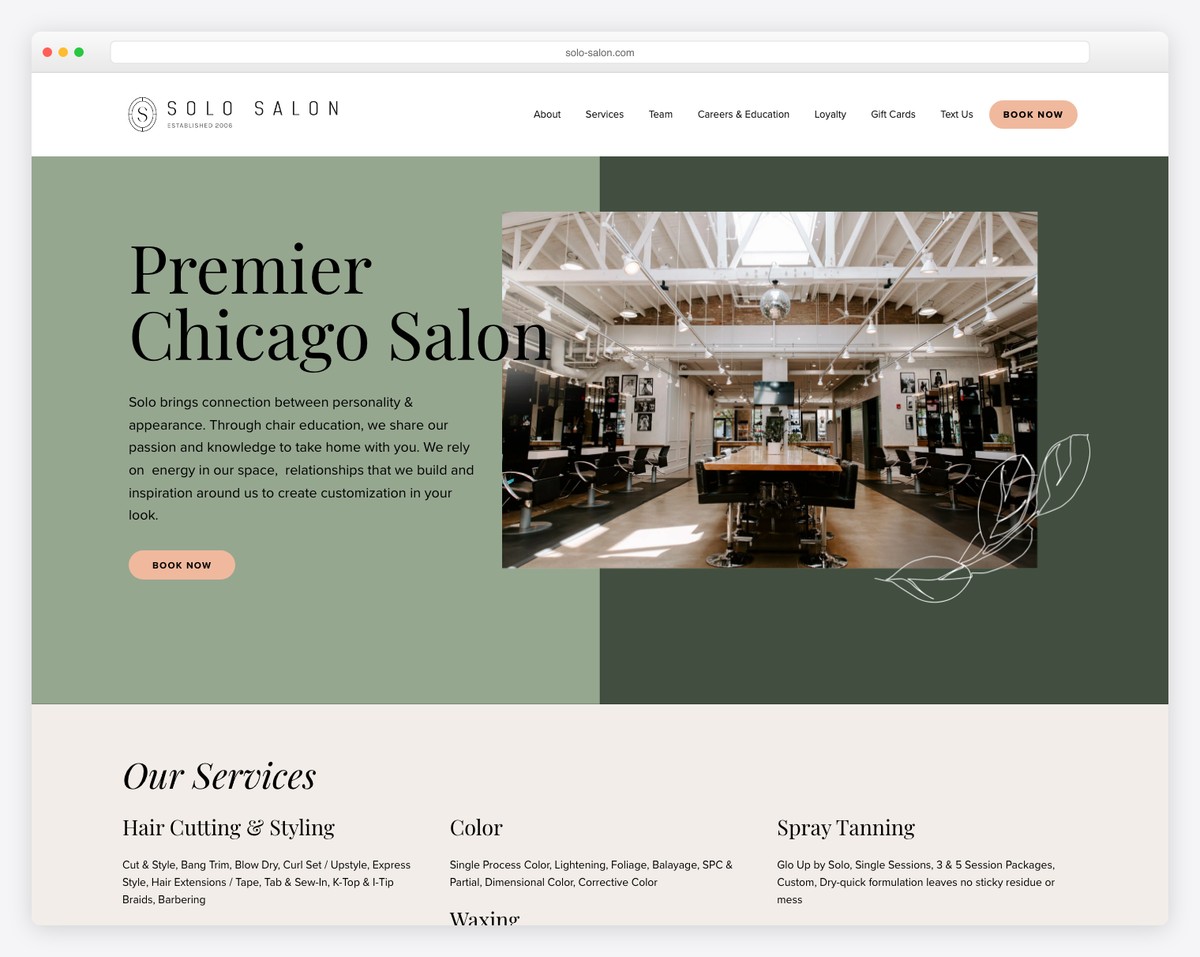 solo salon service website example