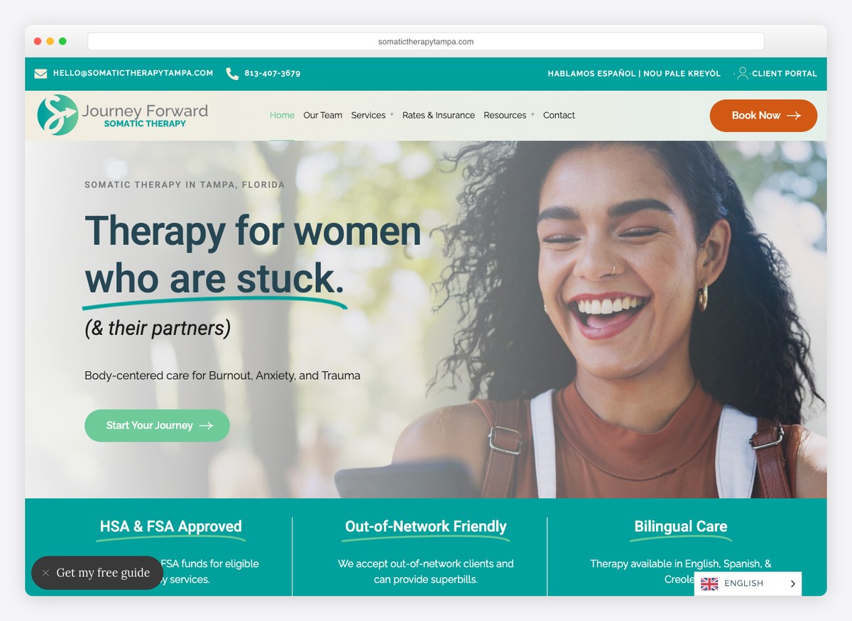 Somatic Therapy Tampa therapist website homepage
