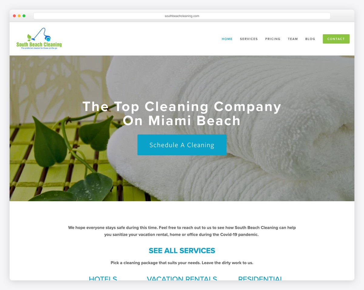 south beach cleaning website example
