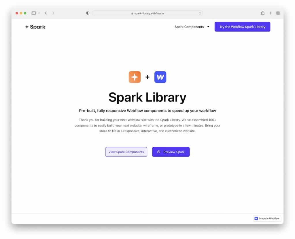 spark library webflow website