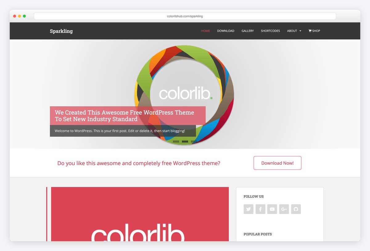 Sparkling free WordPress blog theme demo by Colorlib