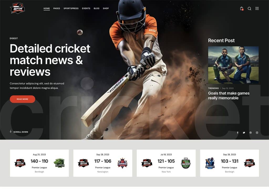 Spin - Cricket Team Sports WordPress Theme