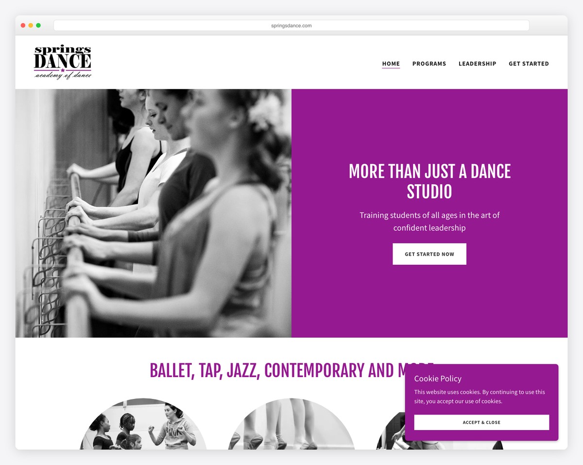 springs dance website example