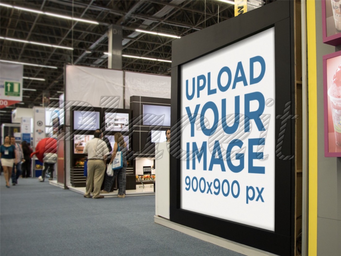 square banner mockup in a convention center