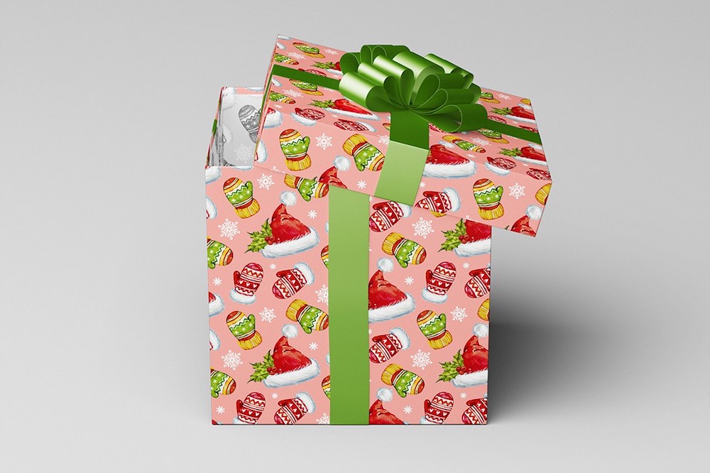 square shaped gift box psd mockup