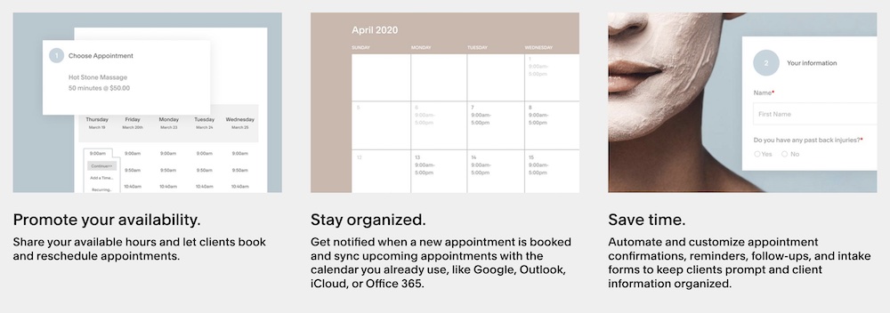 Booking and scheduling options for squarespace 