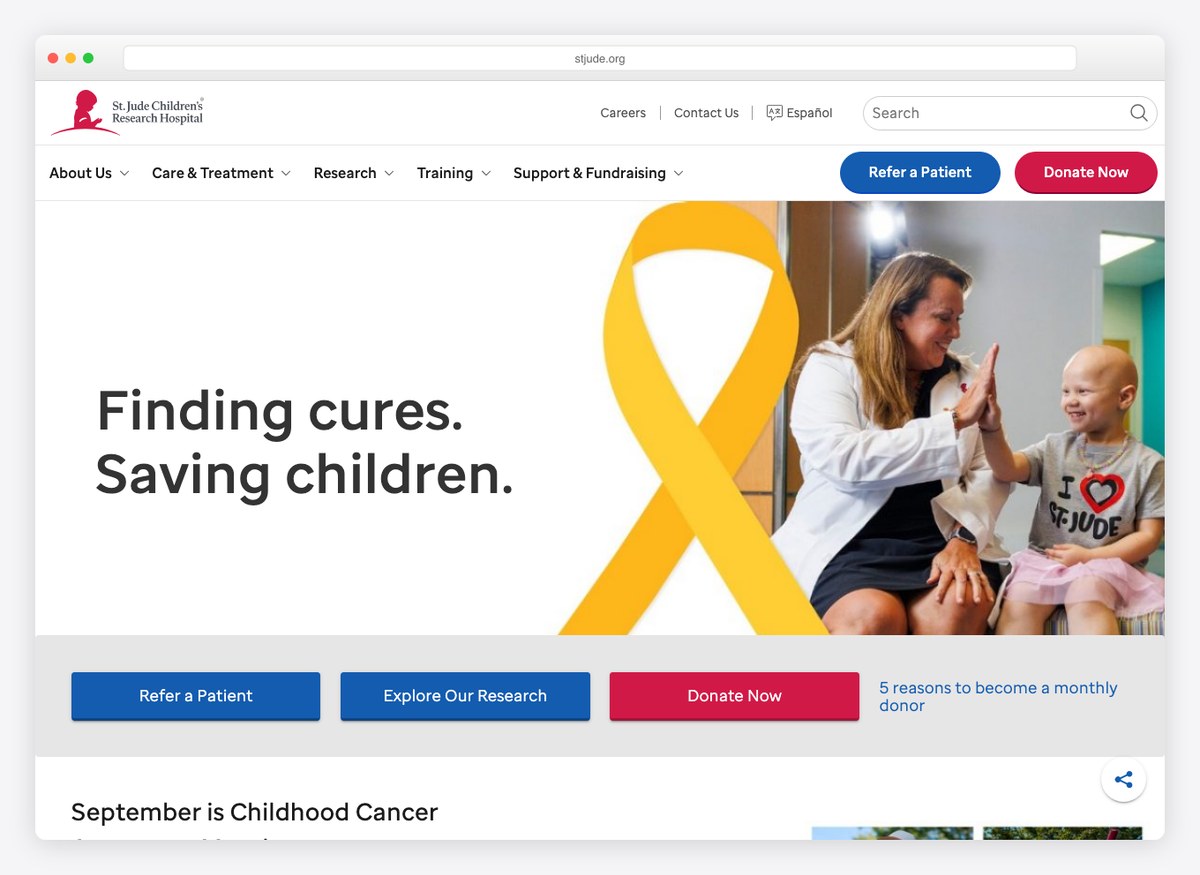 St. Jude Children's Research Hospital charity website homepage