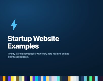 Startup website examples featured image with accent colours sampled from all twenty sites