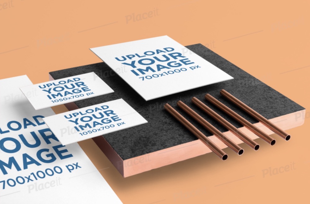 stationery mockup featuring copper items
