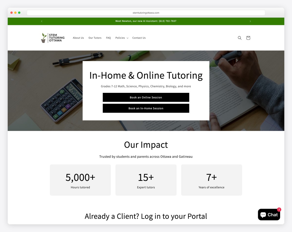 stem tutoring ottawa website