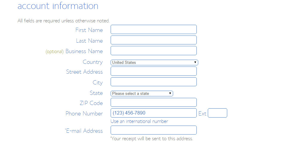Bluehost form.